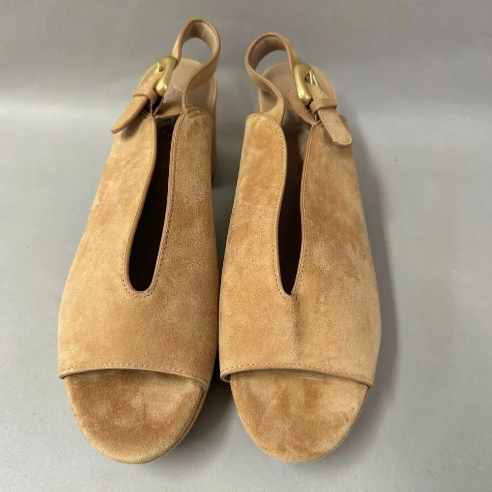 Aerosoles Cornelia Tan Suede Leather Peep Toe Slingback Platform Sandal Size 9.5